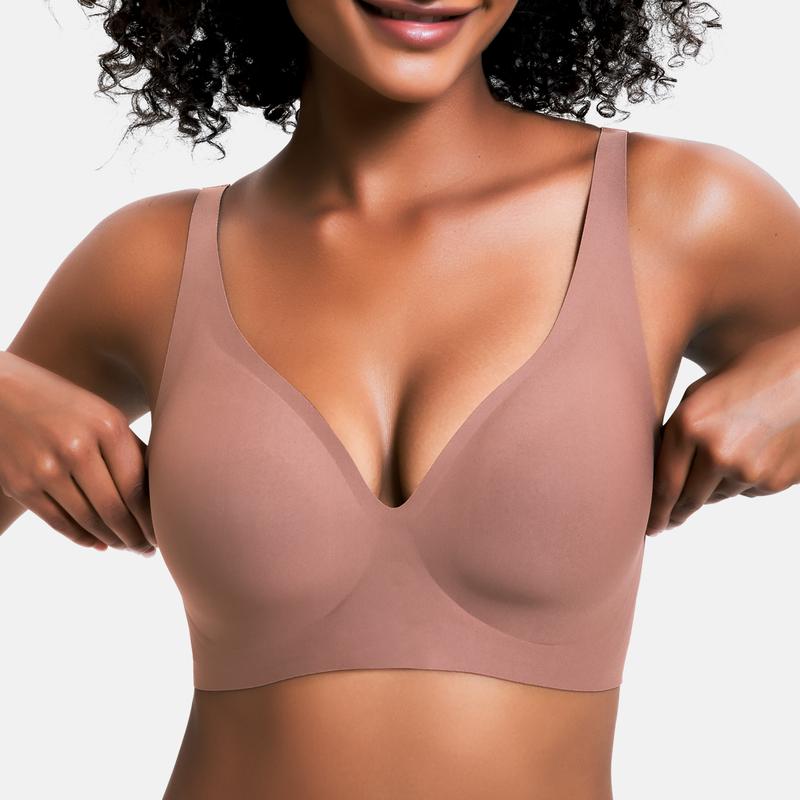 🎁 🔥Womens Comfortable Wireless Bras Push Up Bralettes Seamless Tshirts Bras Deep V Everyday Bras