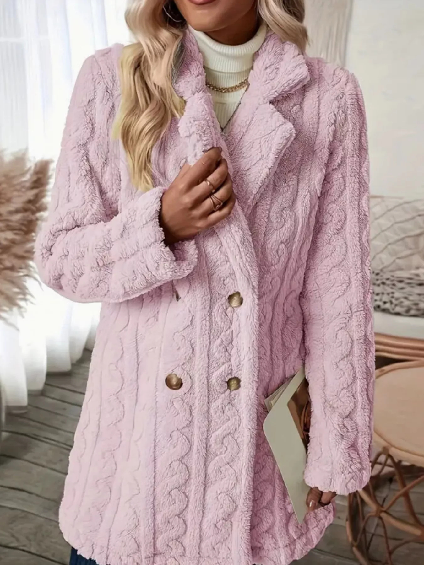 2026 Autumn and Winter New Style Plush Warm Double-Breasted Button Wool Coat