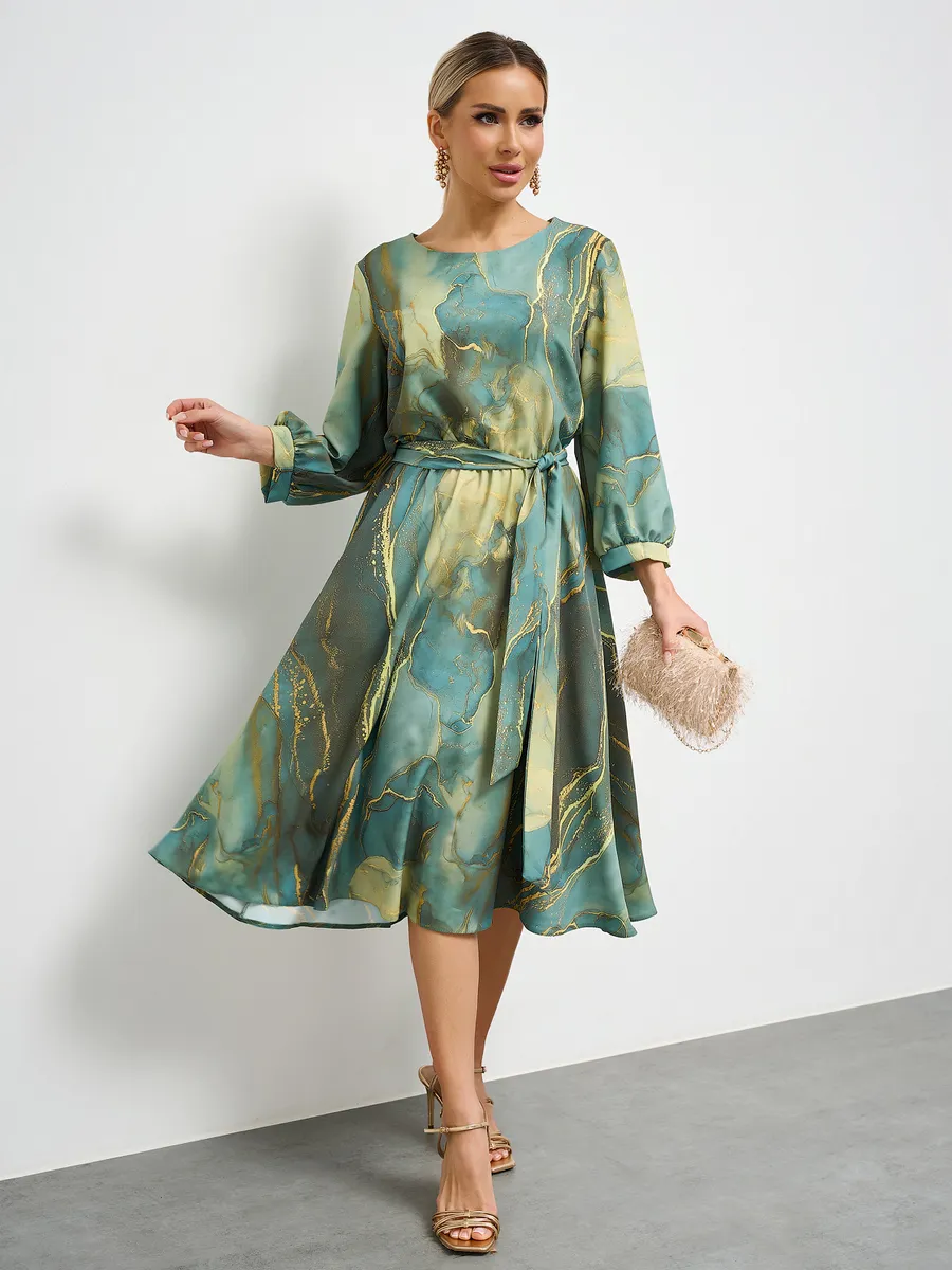 [S-5XL]2025 New European and American Elegant Long Sleeve Printed Dress