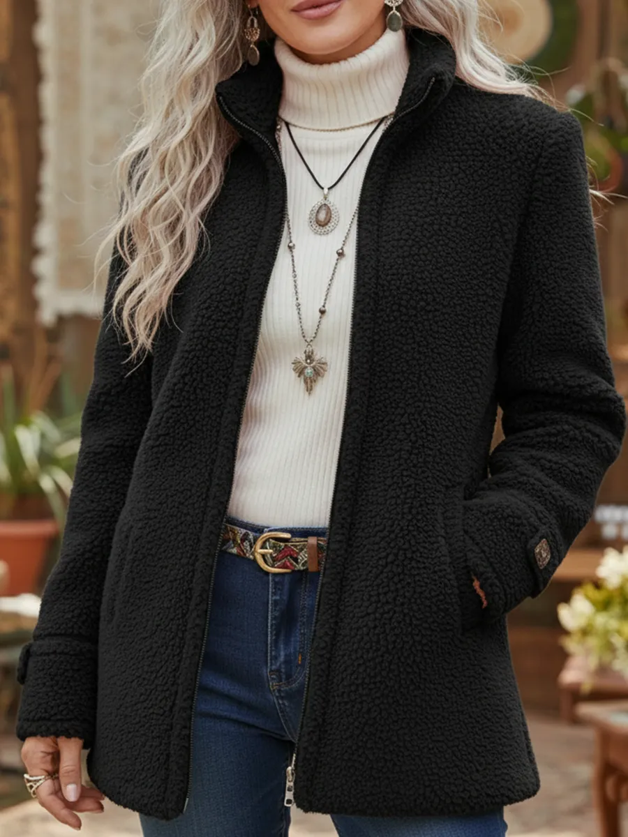 Women's Casual Lambswool Zip-up Jacket