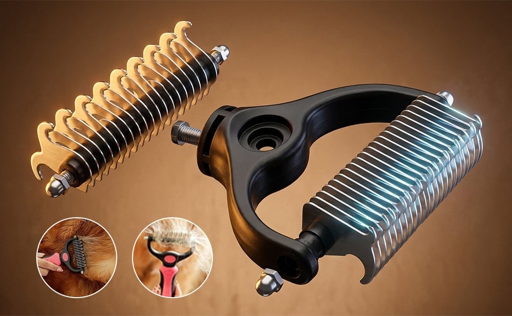 Pet grooming tool reaches undercoat