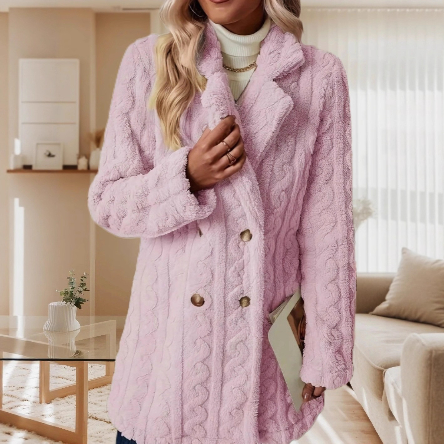 [S-3XL]2025 Nowy pluszowy, ciepły, dwurzędowy wełniany płaszcz