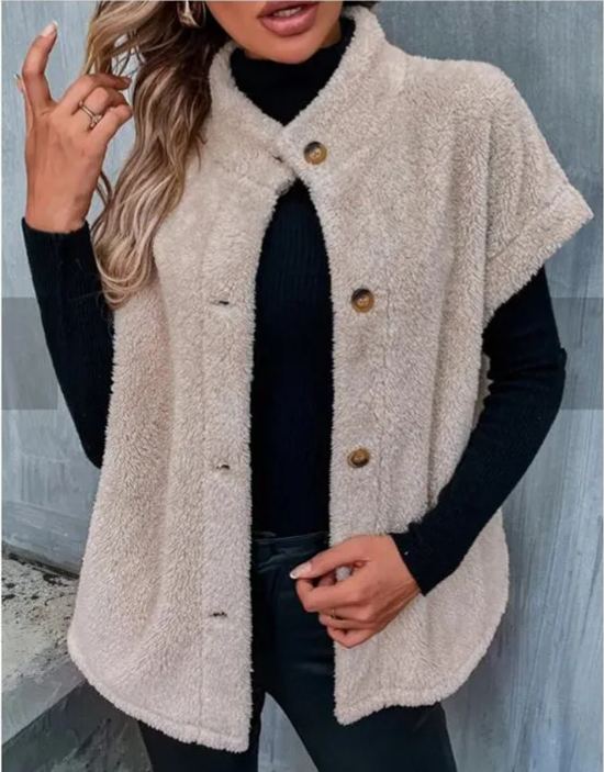 【S-2XL】2025 Autumn/Winter New Solid Color Buttoned Plush Vest Coat