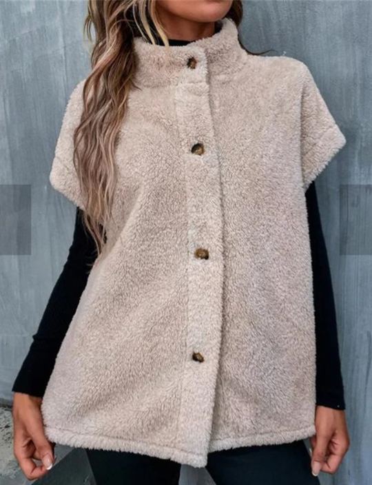 【S-2XL】2025 Autumn/Winter New Solid Color Buttoned Plush Vest Coat