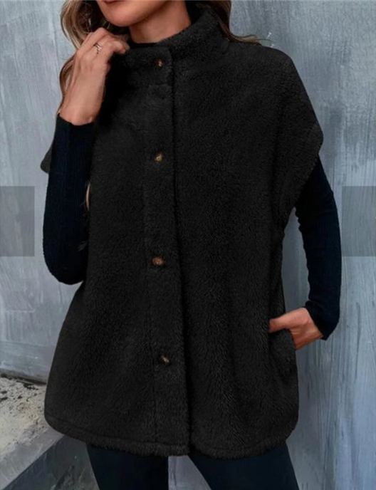 【S-2XL】2025 Autumn/Winter New Solid Color Buttoned Plush Vest Coat