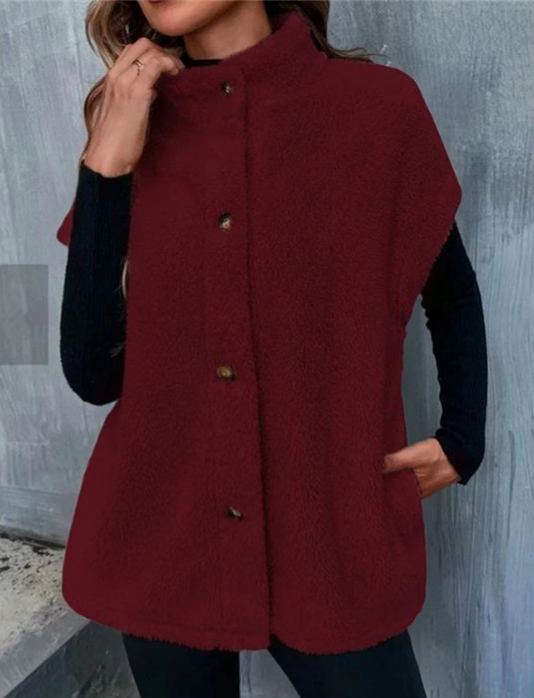 【S-2XL】2025 Autumn/Winter New Solid Color Buttoned Plush Vest Coat