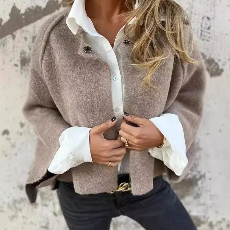 【S-5XL】2025 Autumn and Winter New Women's Round Neck Wool Long Sleeve Coat