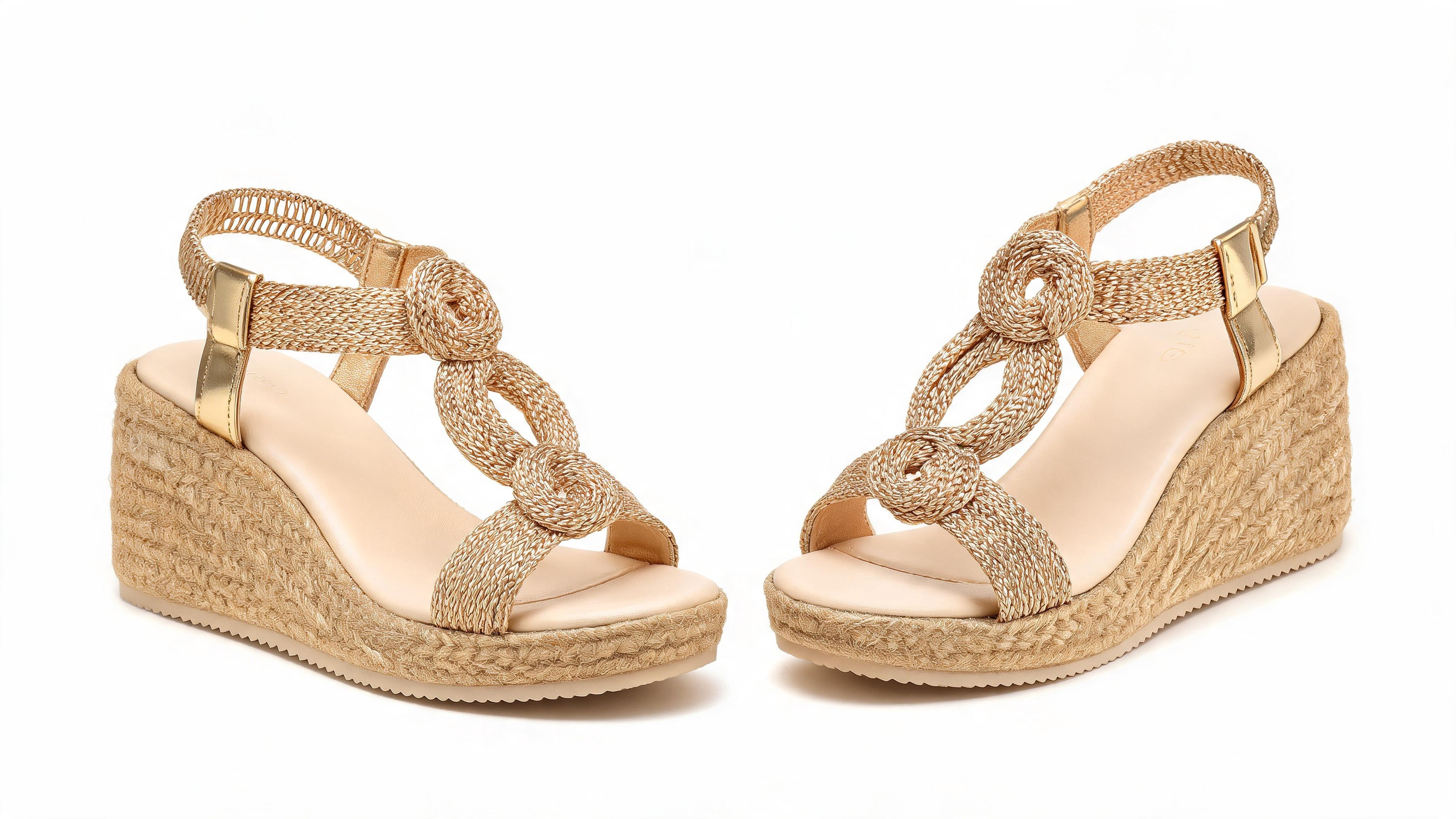 Vacation Essential Knotted Strap Platform Wedges, Lightweight Espadrille Sandals