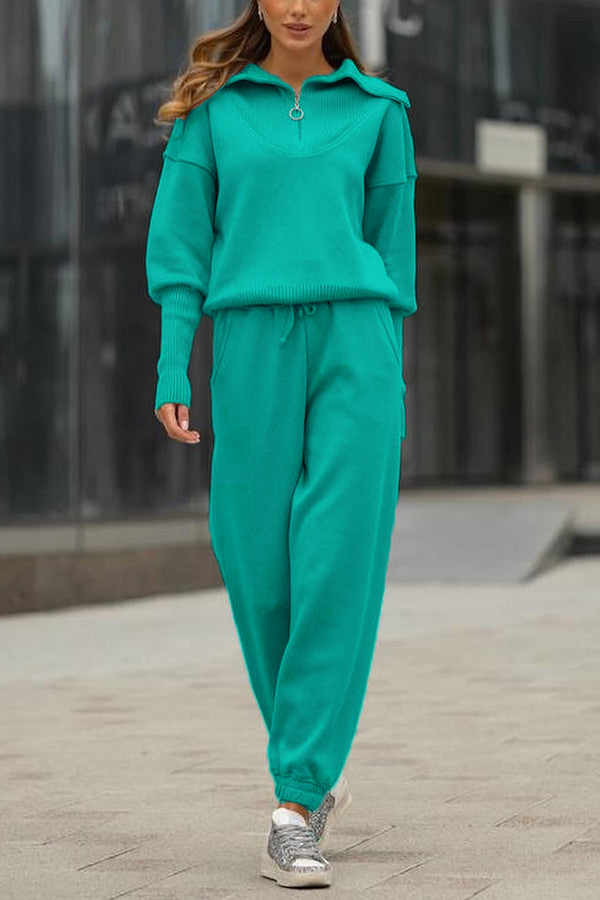 NEW🔥 2026 Women's Cotton Two-Piece Oversized Half-Zip Lapel Sweatshirt  Sweatpants Casual Suit