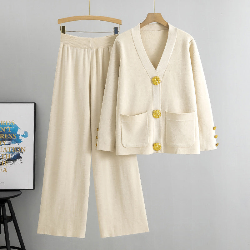 🎅Christmas Gift idea 49% Off 🖤Gold Button Soft Knit Trouser Co-Ord