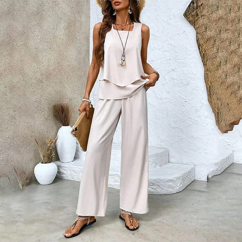 🔥50% OFF🌺Fashionable two-piece women's outfits with printed sleeveless top & pants