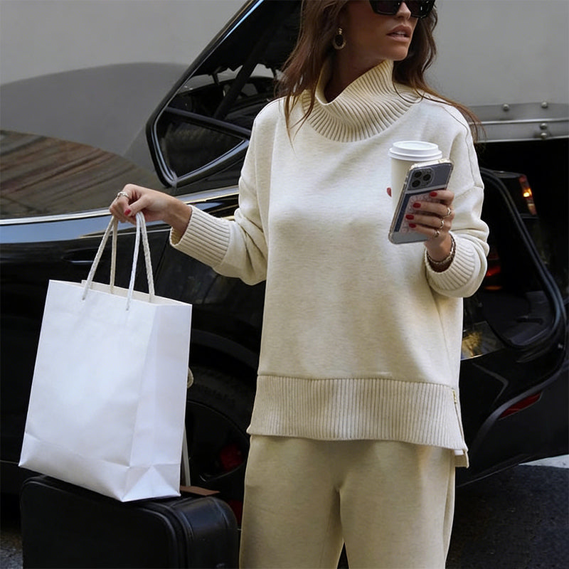 ✈️High-neck sweatshirt with side zipper & trousers set