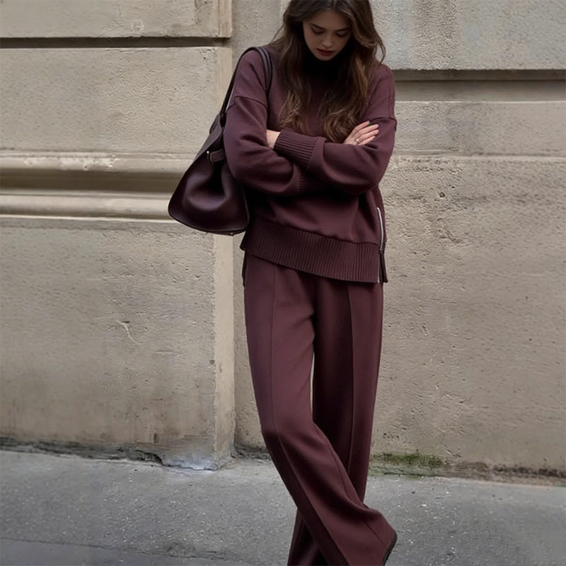 ✈️High-neck sweatshirt with side zipper & trousers set