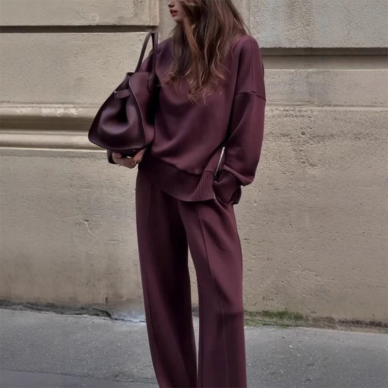✈️High-neck sweatshirt with side zipper & trousers set