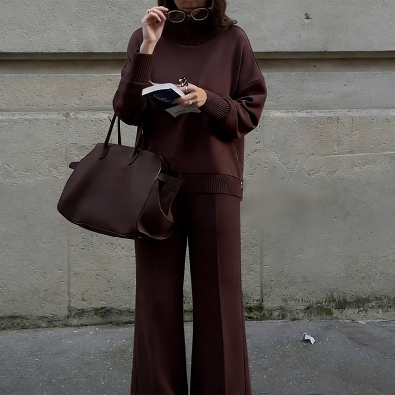 ✈️High-neck sweatshirt with side zipper & trousers set