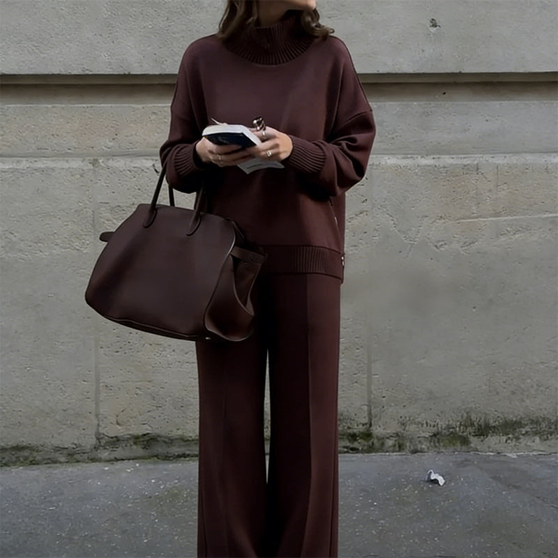 ✈️High-neck sweatshirt with side zipper & trousers set