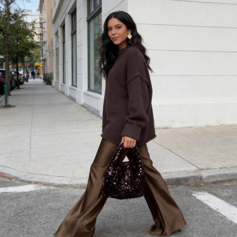 🔥New arrivals offer-Women's Knit Sweater & Lustrous Wide-Leg Pants 2-Piece Set