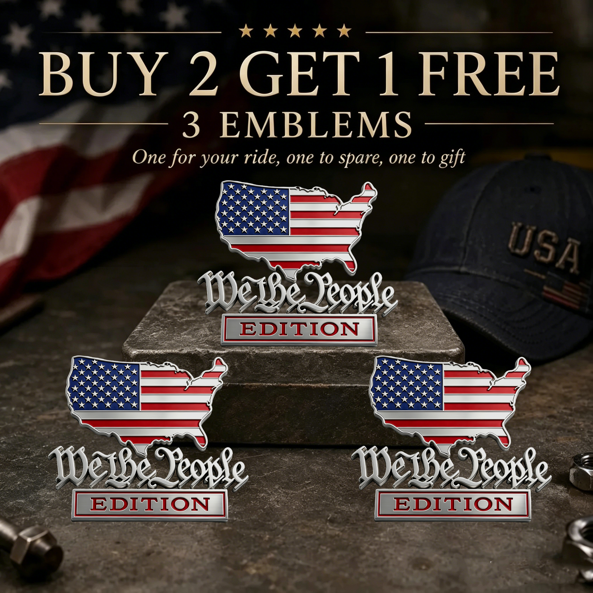 250th Anniversary 50% OFF - ★USA Faith, Family & Freedom★ Metal Emblem