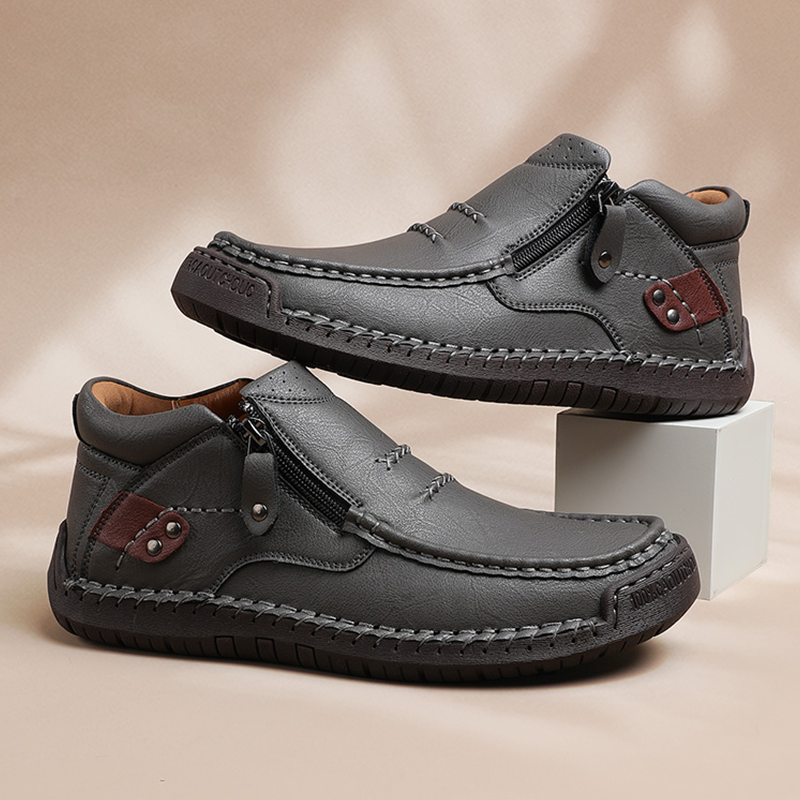 Men’s Slip-On Orthopedic Leather Boots – Handmade with Premium Leather, Wide Toe, Arch Support, Memory Foam Insole, Non-Slip Sole for Casual, Travel & Outdoor