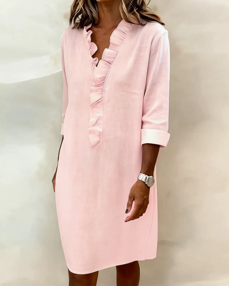 Dorelle Linen-Blend Ruffle Shift Dress