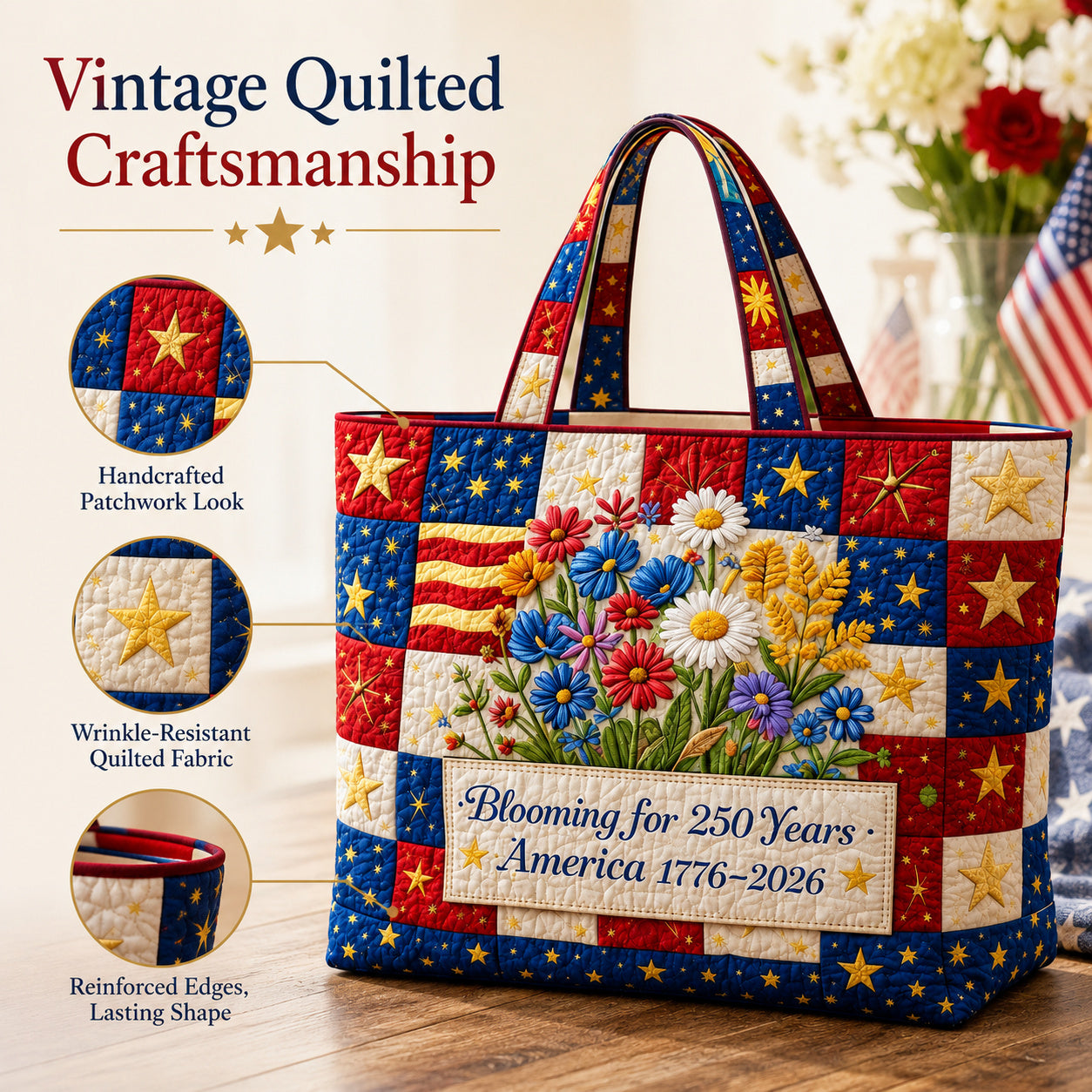 Patriotic Patchwork Tote Bag