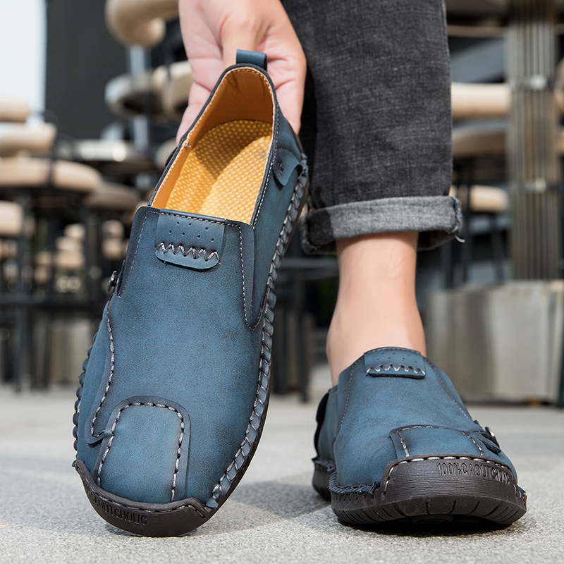 Men’s Leather Slip-On Loafers – Comfortable, Breathable & Supportive Driving Shoes with Grippy Sole for Daily Wear