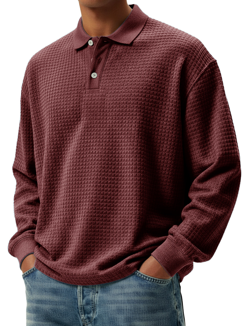 Men's Stylish Retro Small Square Fabric Lapel Long-sleeved Polo Shirt 