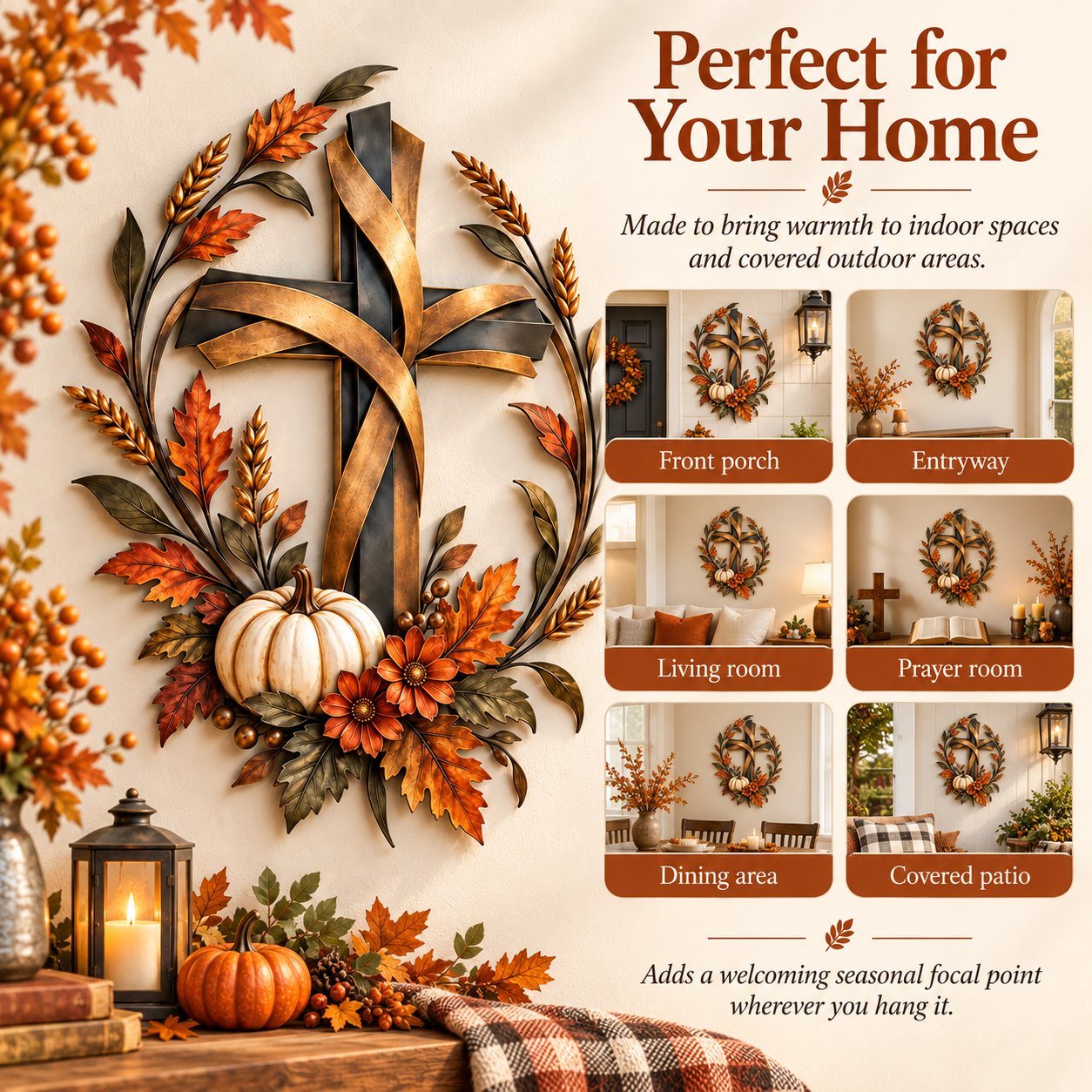 Autumn Cross Pumpkin Harvest wall decor size options