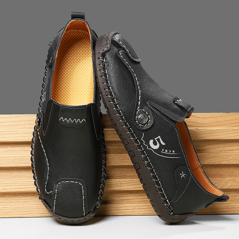 Men’s Leather Slip-On Loafers – Comfortable, Breathable & Supportive Driving Shoes with Grippy Sole for Daily Wear