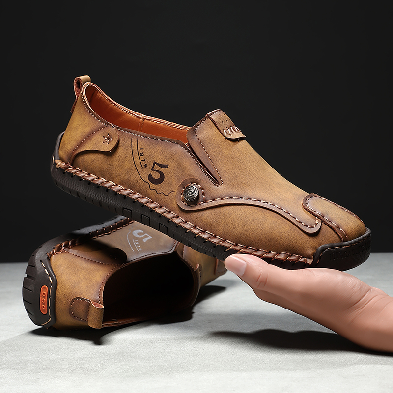 Men’s Leather Slip-On Loafers – Comfortable, Breathable & Supportive Driving Shoes with Grippy Sole for Daily Wear