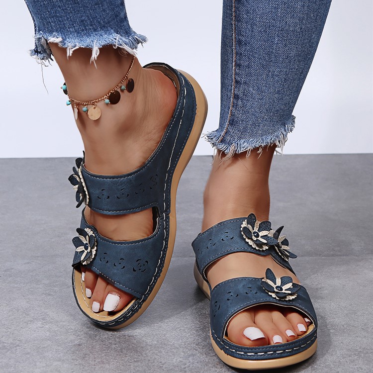 Women Comfortable Beach Shoes Hollow Flower Wedge Platform Roman Style Sandals