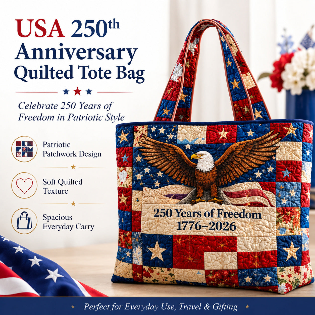 Patriotic Patchwork Tote Bag