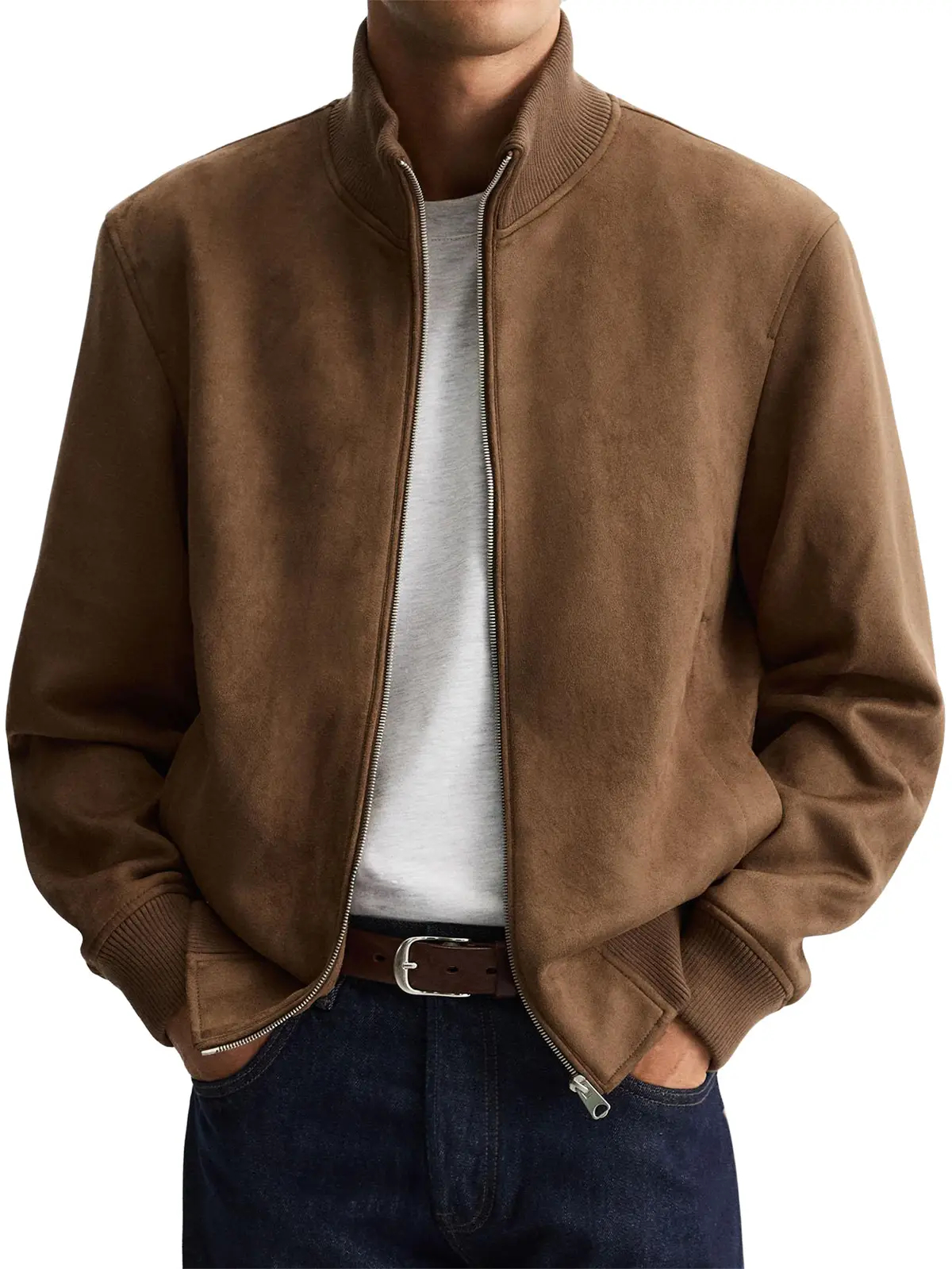 🔥Today 70% off🔥 Men's Suede Stand Collar Zip-Up Jacket