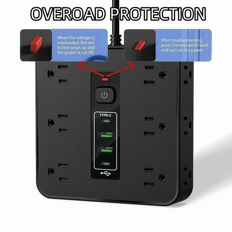 ⚡16-in-1 Power Strip with Switch & Surge Protection,ETL Listed Fireproof Power Strip