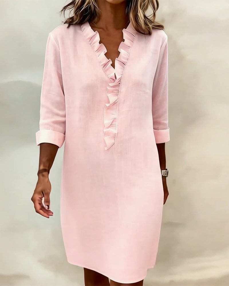 Dorelle Linen-Blend Ruffle Shift Dress