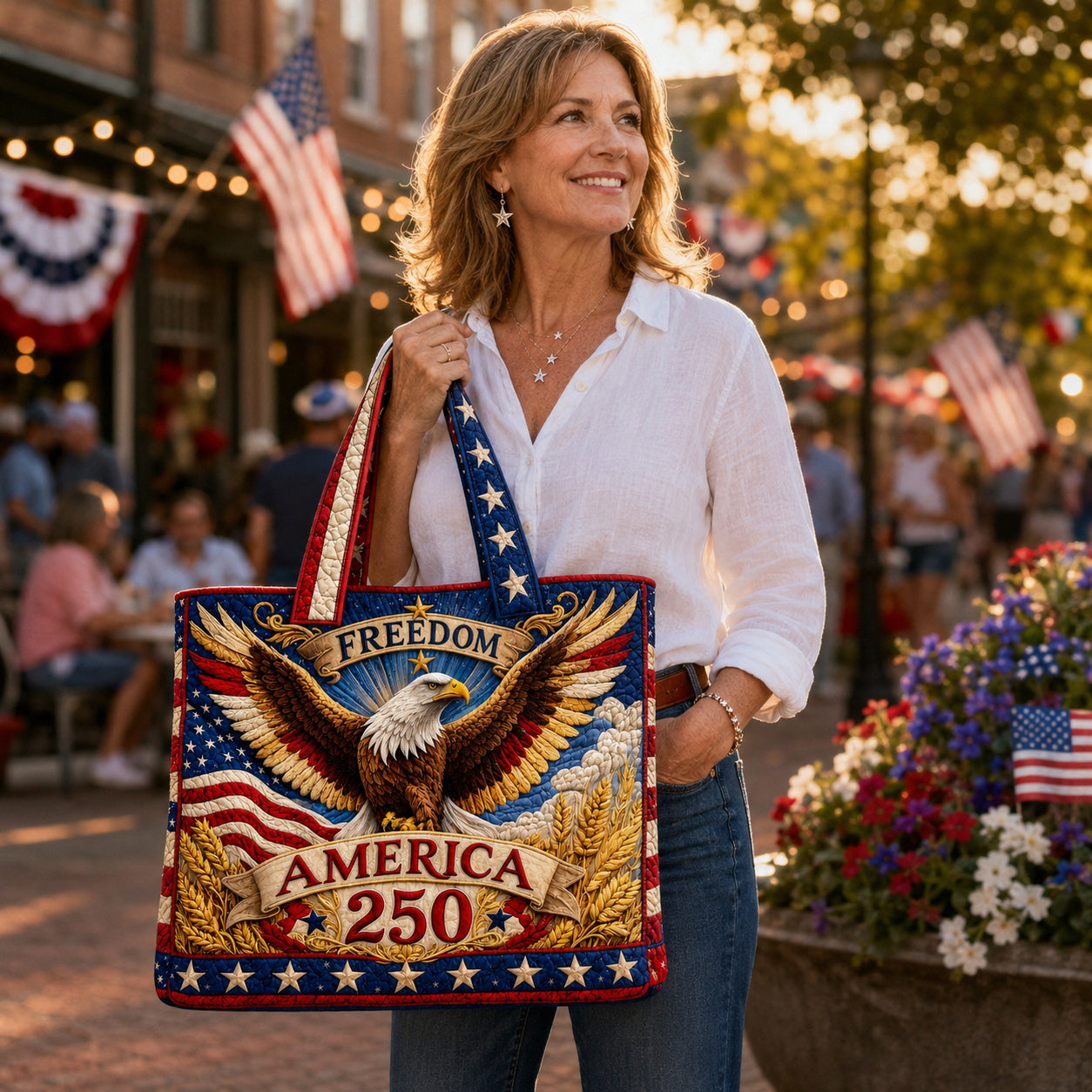 Patriotic Patchwork Tote Bag