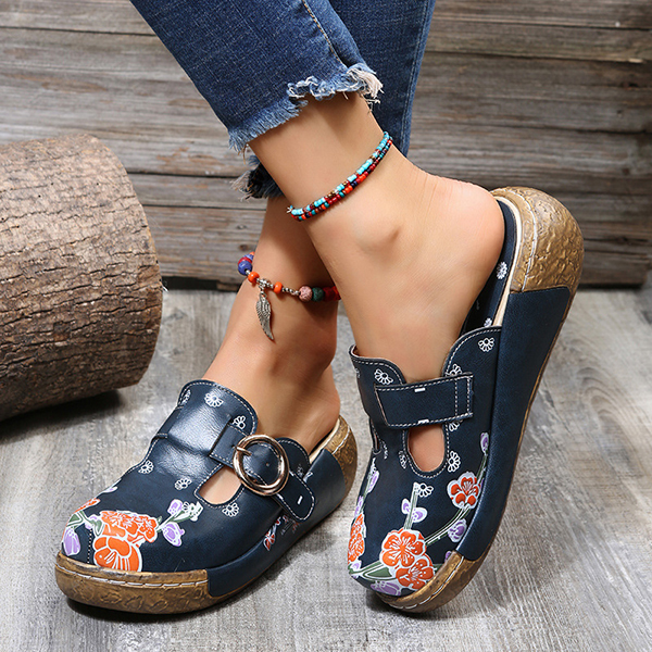 😍Last Day 50% OFF😍-Women's Slingbacks Floral Round Toe Wedge Orthopedics Sandals