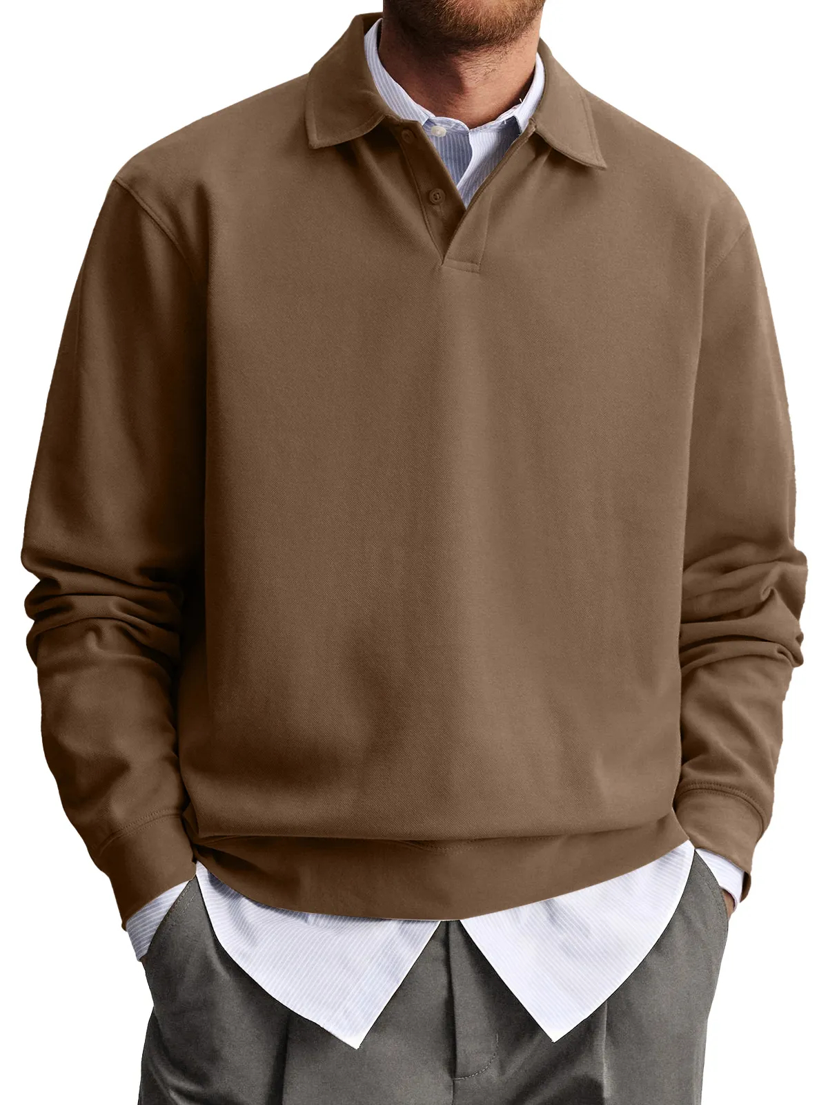 Men's Casual Lapel Comfortable Solid Color Polo Sweatshirt