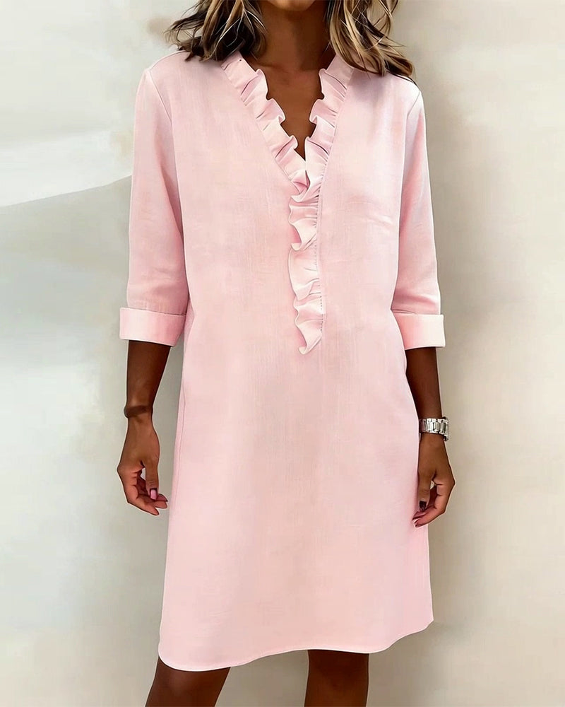 Dorelle Linen-Blend Ruffle Shift Dress