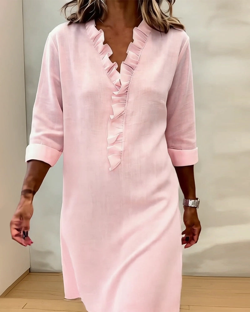 Dorelle Linen-Blend Ruffle Shift Dress