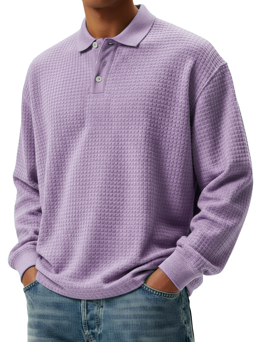 Men's Stylish Retro Small Square Fabric Lapel Long-sleeved Polo Shirt 