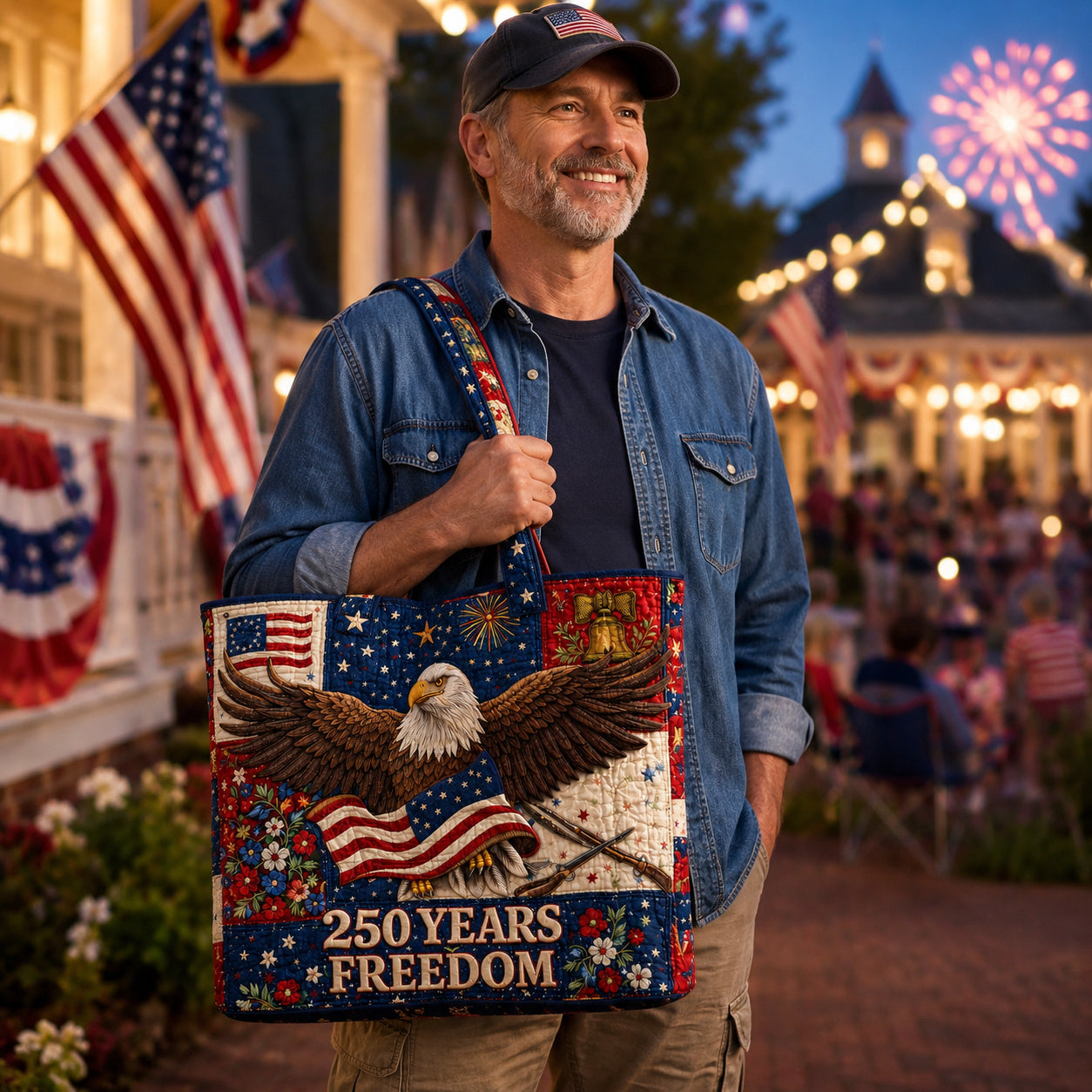 Patriotic Patchwork Tote Bag