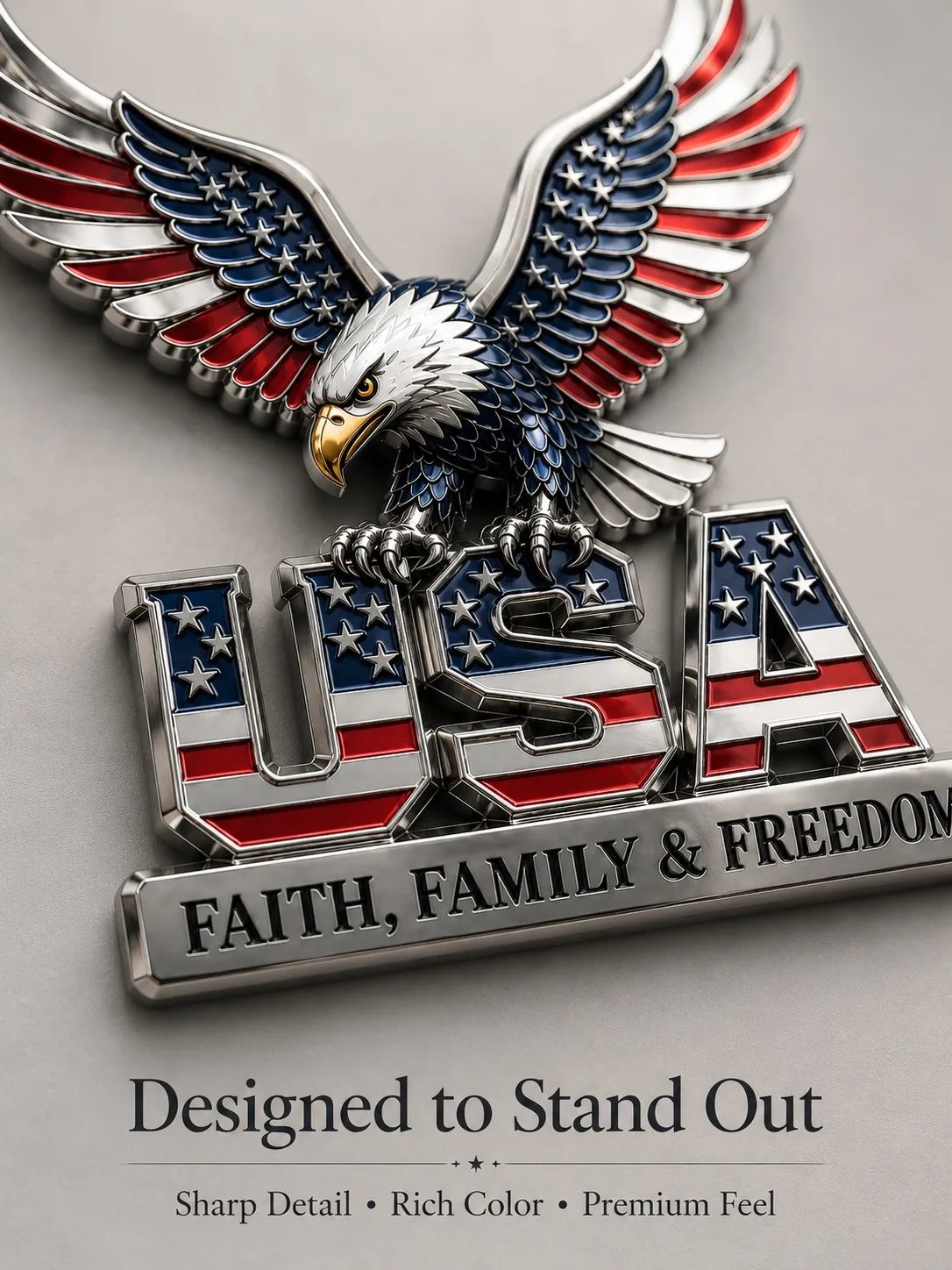 USA Faith Family Freedom Metal Emblem