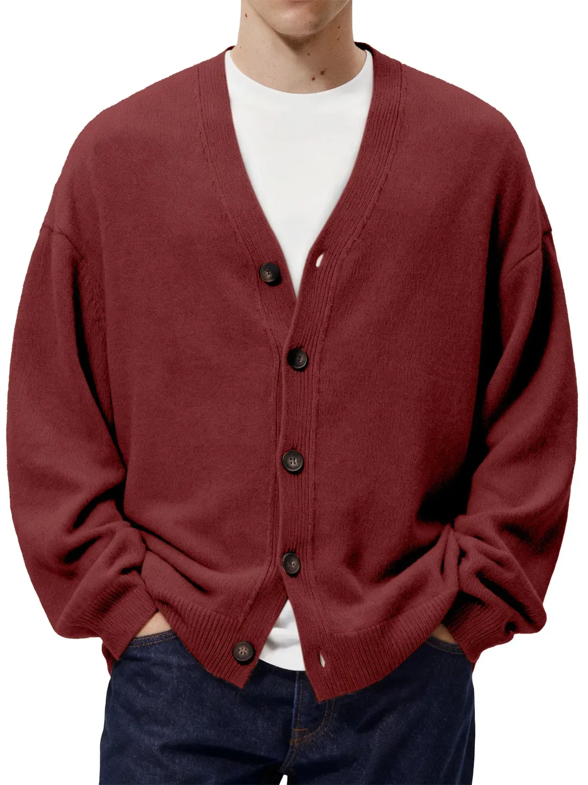 Men's Casual Loose Single Breasted Knitted Cashmere Sweater Jacket