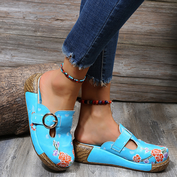 😍Last Day 50% OFF😍-Women's Slingbacks Floral Round Toe Wedge Orthopedics Sandals