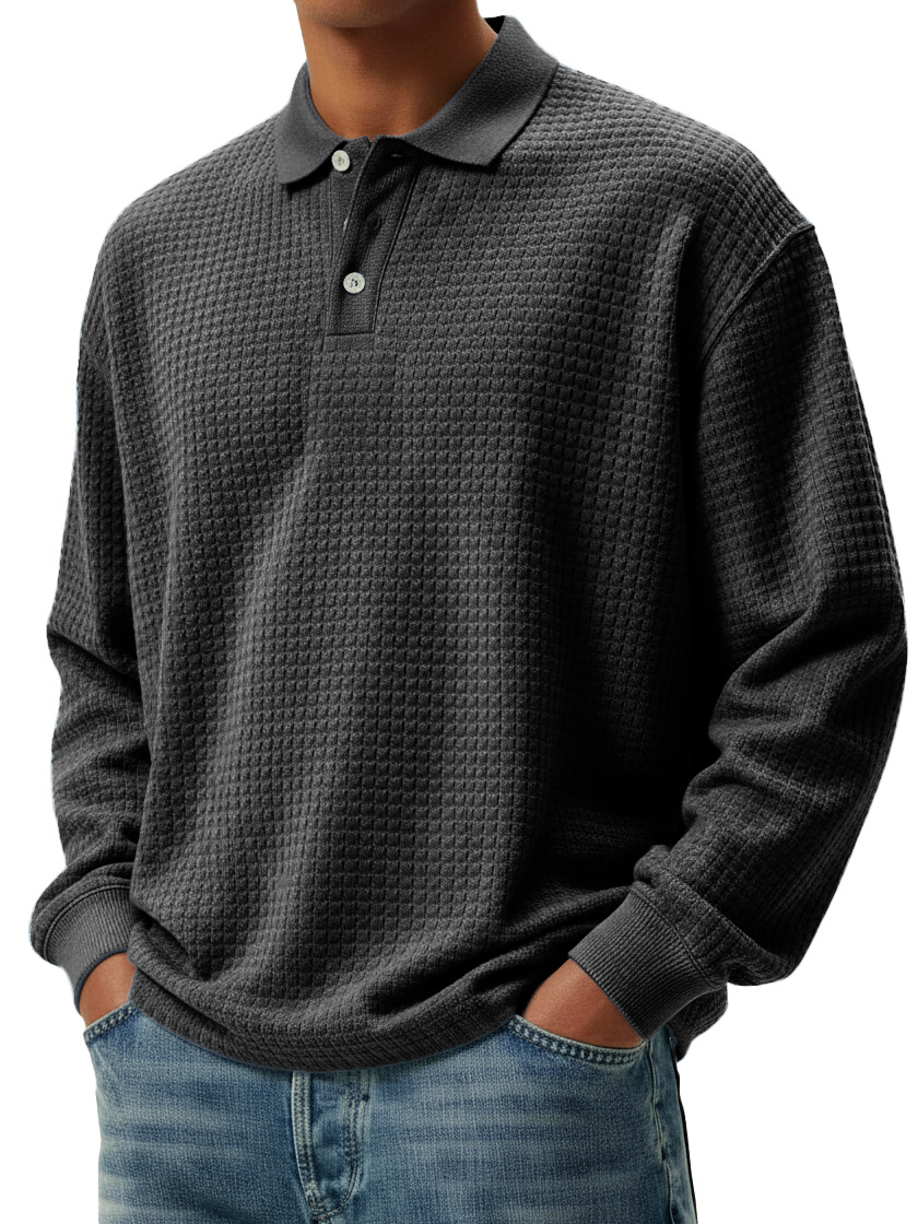 Men's Stylish Retro Small Square Fabric Lapel Long-sleeved Polo Shirt 