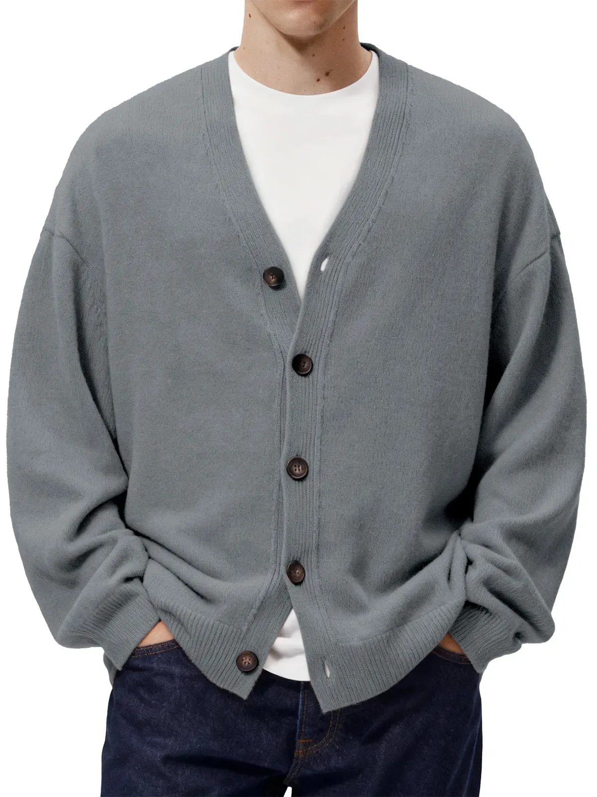 Men's Casual Loose Single Breasted Knitted Cashmere Sweater Jacket