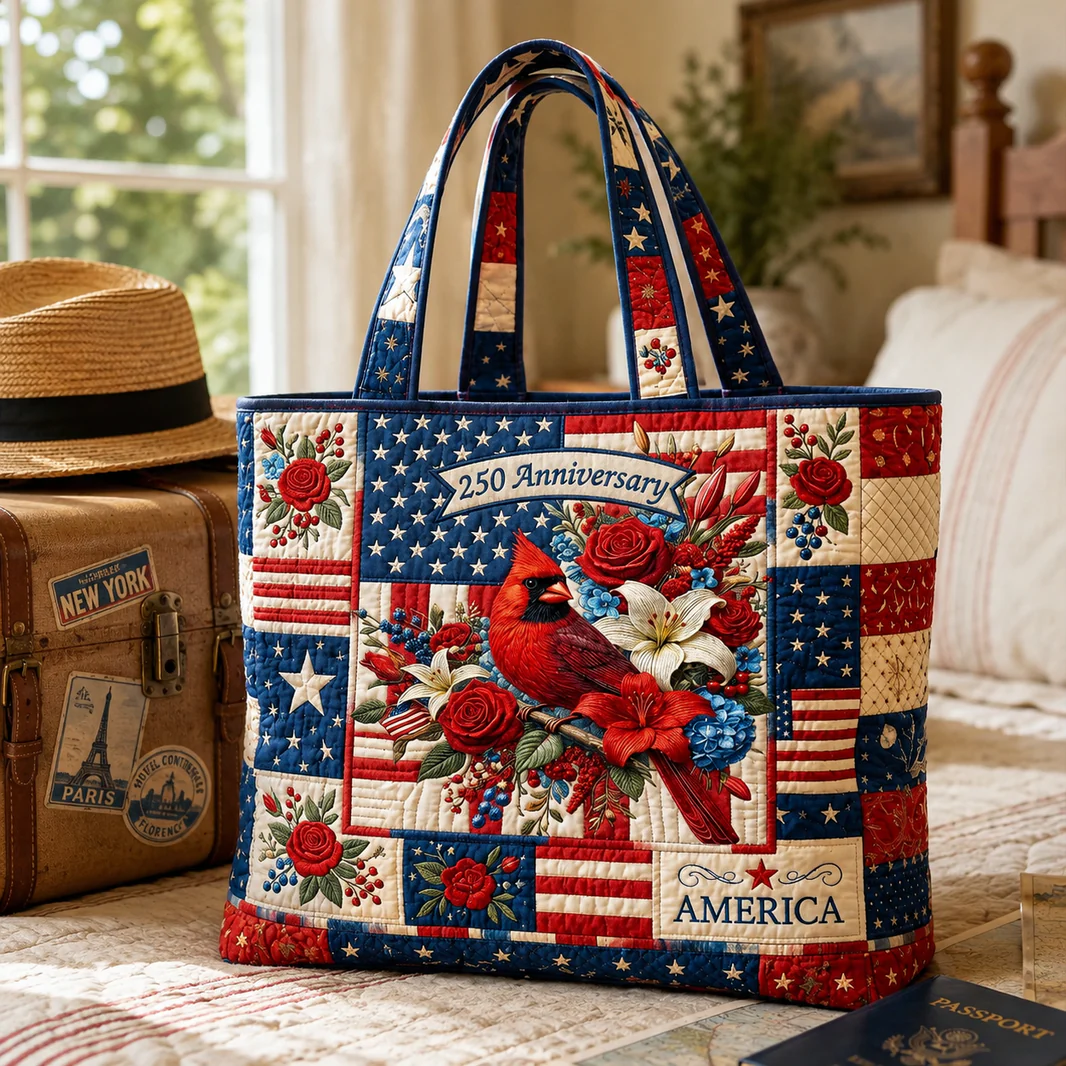 Patriotic Patchwork Quilted Tote Bag