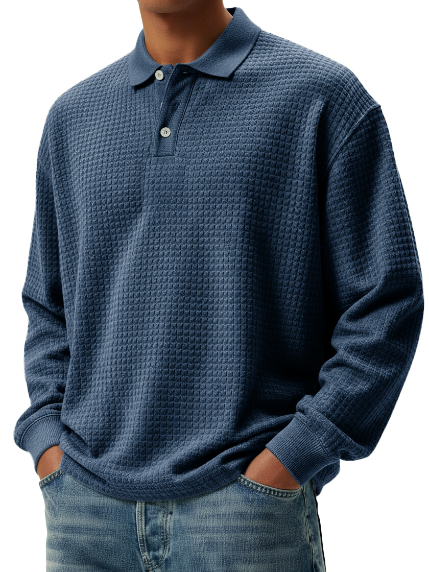 Men's Stylish Retro Small Square Fabric Lapel Long-sleeved Polo Shirt 