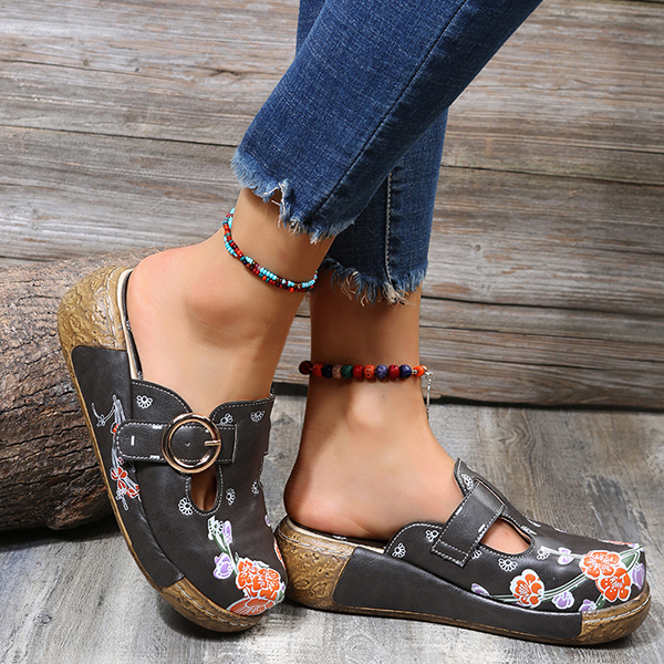 😍Last Day 50% OFF😍-Women's Slingbacks Floral Round Toe Wedge Orthopedics Sandals
